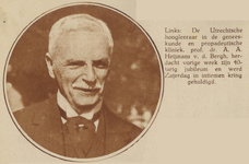 874230 Portret van prof. dr. A.A. Hijmans van den Bergh (1869-1943), bij zijn 40-jarig jubileum als inwendig ...